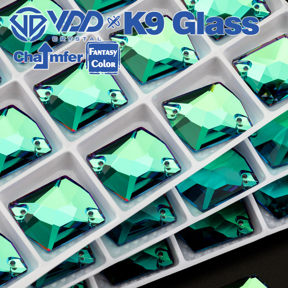 VDD Cosmic 17x21mm 15Pcs Luxe Green Color Top Quality K9 Glass Sew on Rhinestone Sewing Crystal Flatback Garment Decorations