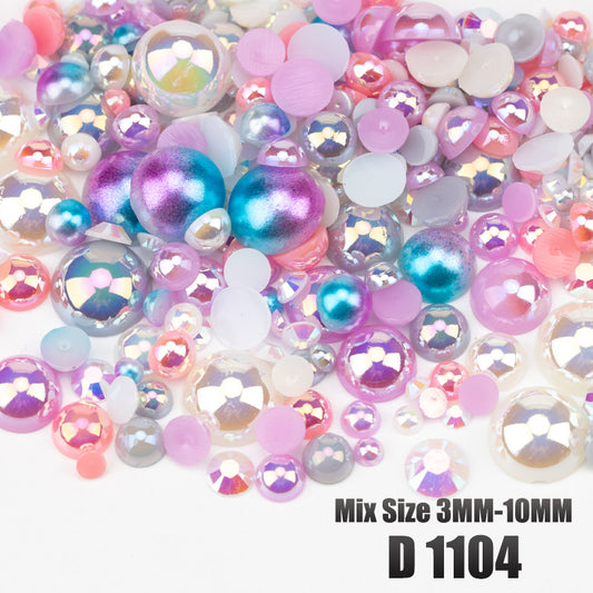 VDD D1104 New 30/60/200g Mix Size 3mm-10mm Half Round Pearls Resin Rhinestone Flatback Color Beads For Nail Art DIY Crafts Decorations