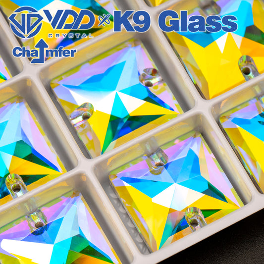 VDD S255 Crystal AB Square Top Quality K9 Glass Sew on Rhinestones Crystal Flatback Sewing Stones for Clothes Decorations