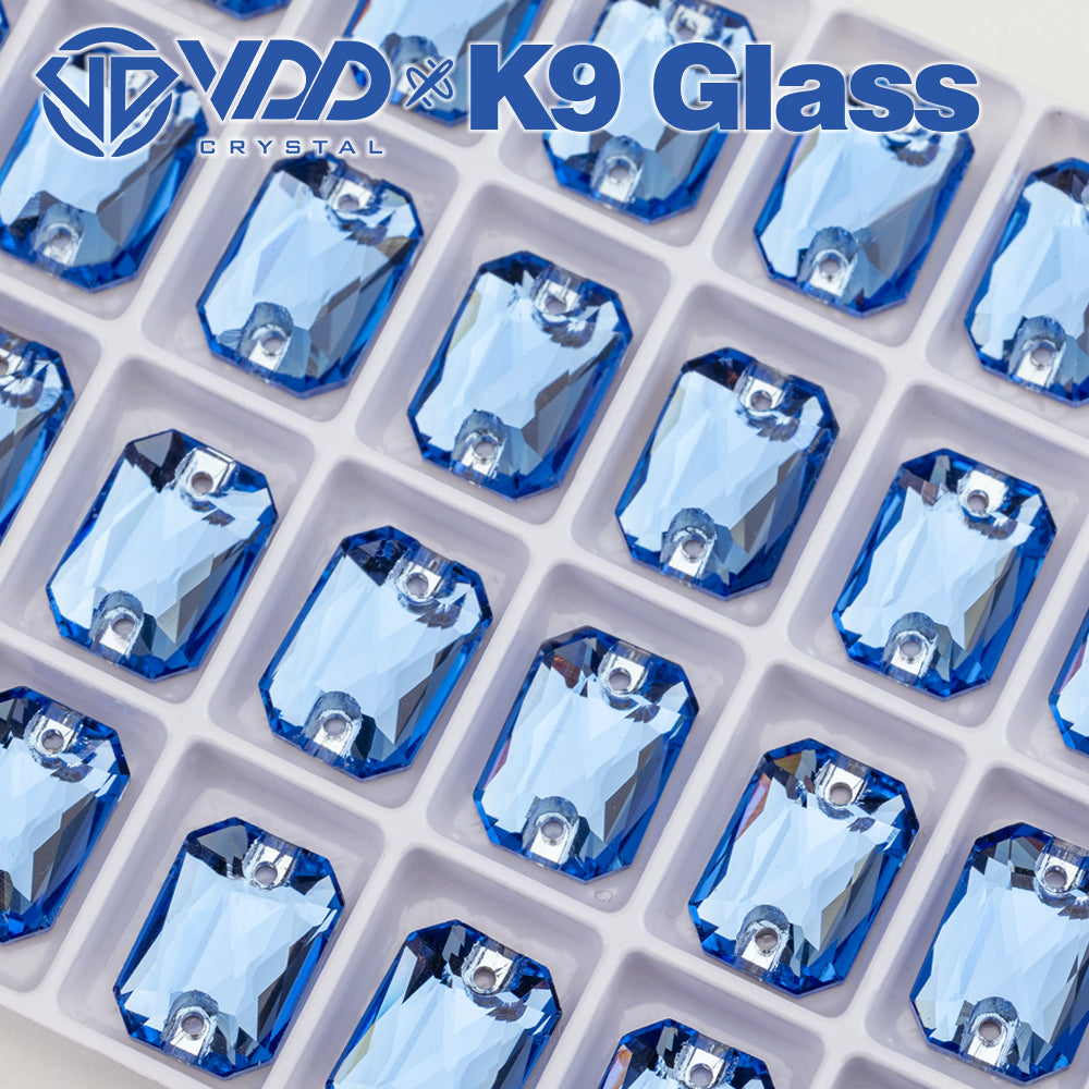 VDD  S117 Royal Blue Emerald Cut K9 Glass Sew On Rhinestones High Quality AAAAA Crystal Flatback Sewing Strass Stones DB-S117