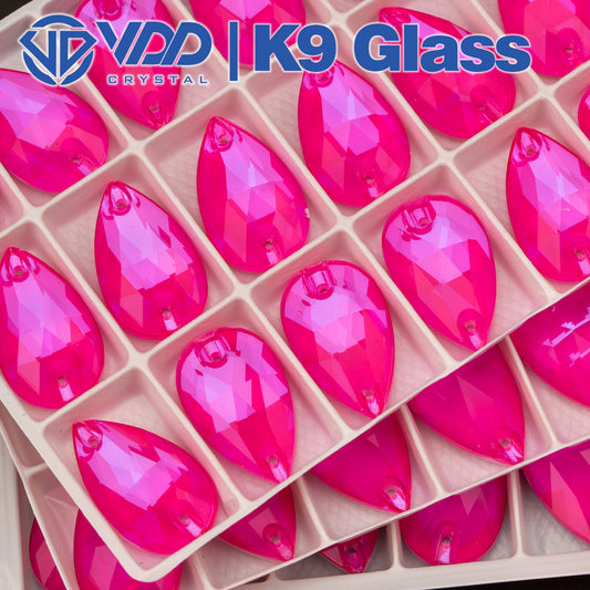 VDD Pear K9 Neon Rose Glass Sew on Rhinestones Sewing Crystal Flatback Stones for DIY Clothes Accessories Wedding Dress