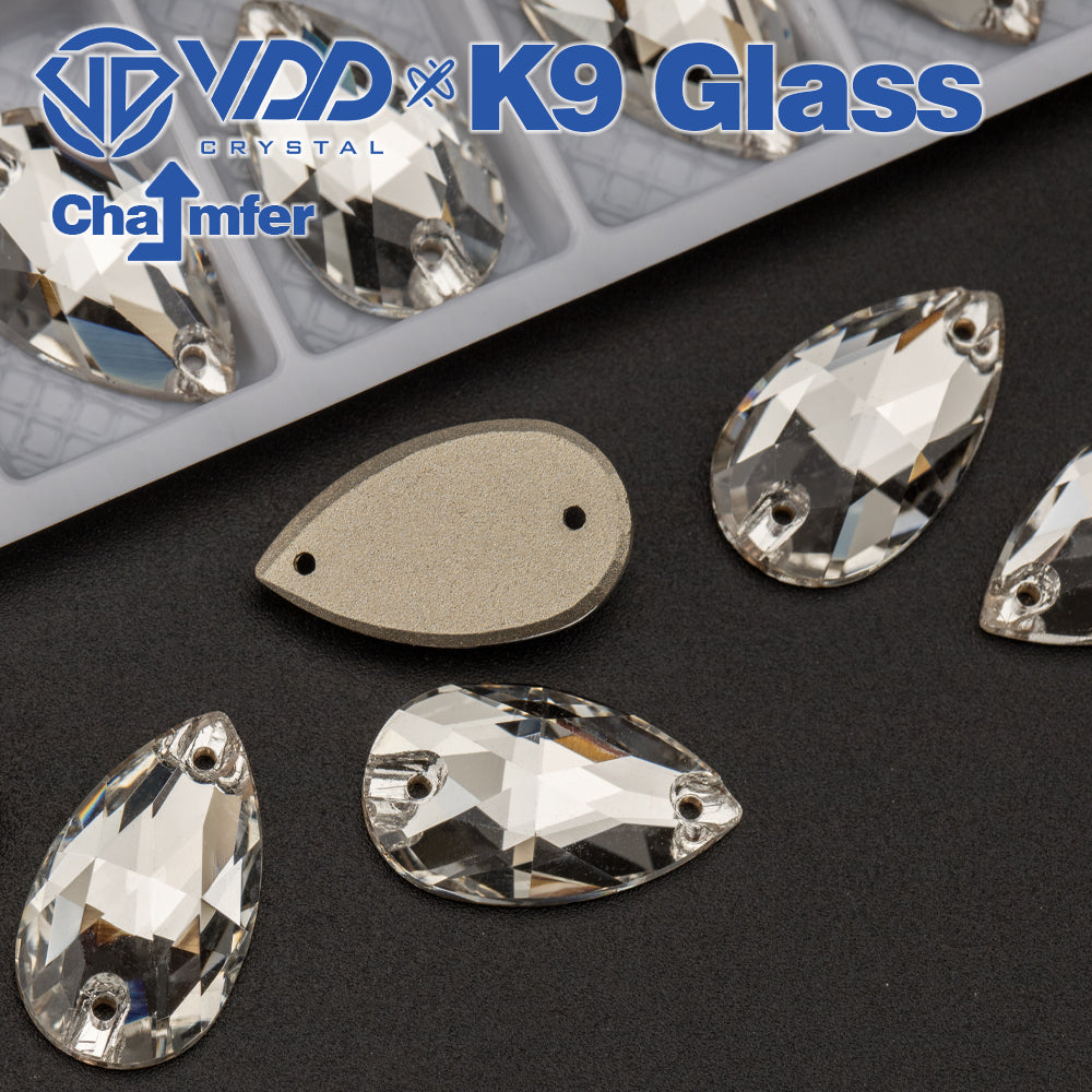 VDD Pear K9 Glass Sew on Rhinestones Sewing Clear Crystals Flat Back Strass Stones for Clothes Accessories Wedding Dress