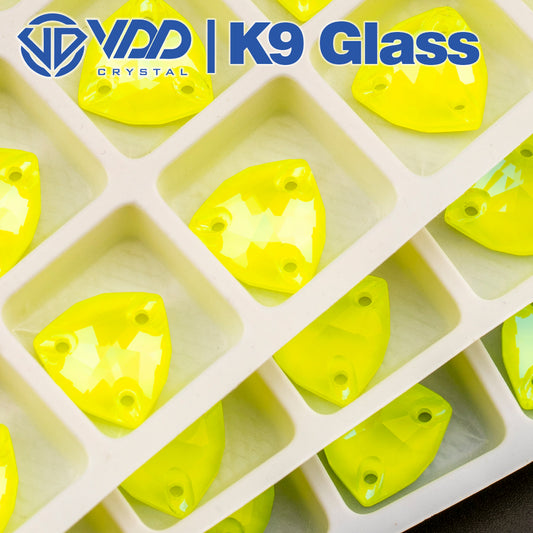 VDD Neon Lemon 12x12mm Trilliant  K9 Glass Sew on Rhinestones Sewing Crystal Flatback for Clothes Decorations Wedding Dress
