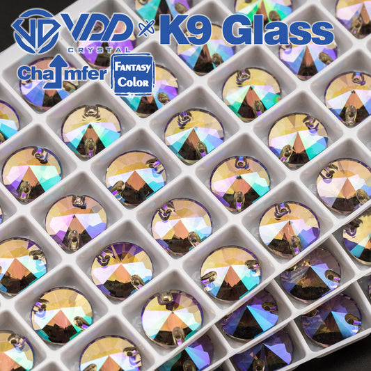 VDD Rivoli 12mm 40Pcs Ghost Light Color Top Quality K9 Glass Sew on Rhinestone Sewing Crystal Flatback Clothes Decorations