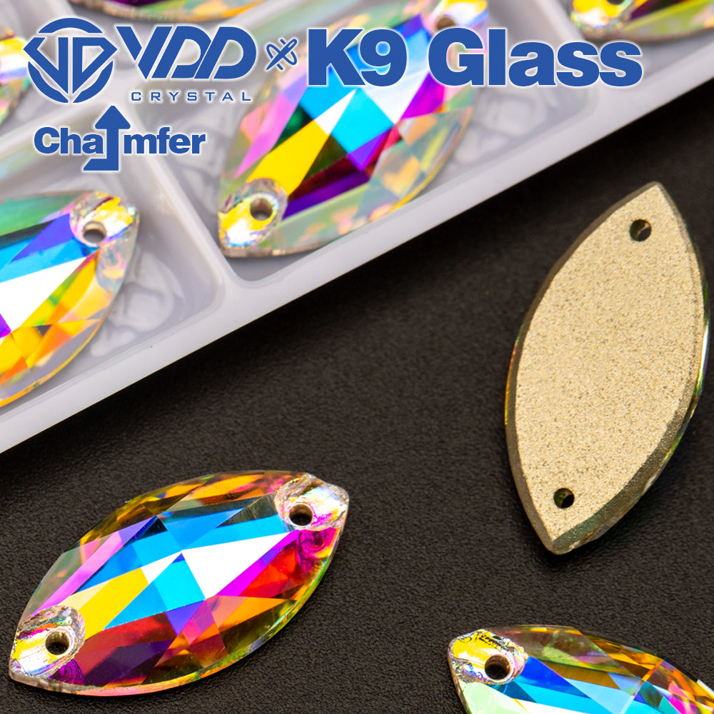 VDD S255 Crystal AB Navette Top Quality K9 Glass Sew on Rhinestones Crystal Flatback Sewing Strass Stones for Garment Decorations