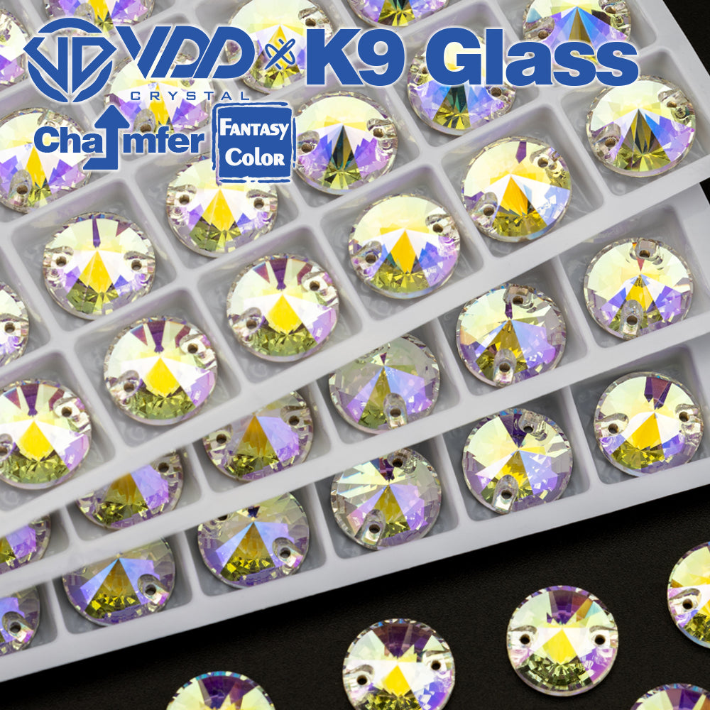 VDD Rivoli 12mm 40Pcs Luster Mirage Color Top Quality K9 Glass Sew on Rhinestone Sewing Crystal Flatback Clothes Decorations