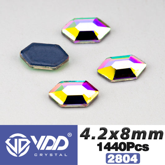 VDD  2804-4.2x8mm Wholesale 1440Pcs Rectangle Glass Rhinestones Crystal AB Flatback HotFix Strass Shape 3D Stones For Nail Art DIY Decoration