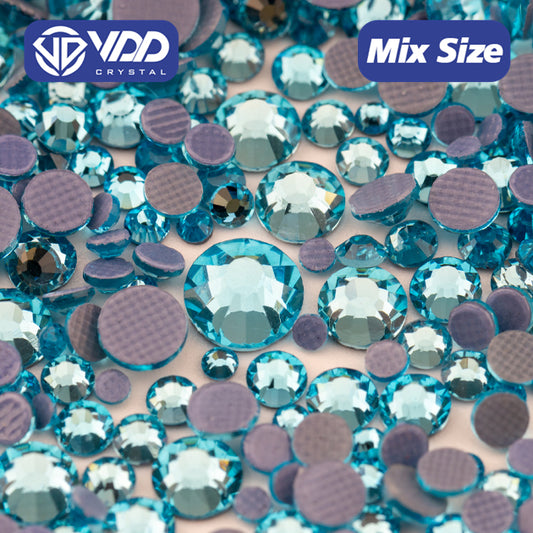 VDD 027 Aquamarine Wholesale SS6-SS30 Hotfix Mix Size Glass Rhinestone Crystal Flat Back High Quality Strass Stones For DIY Clothes Accessories