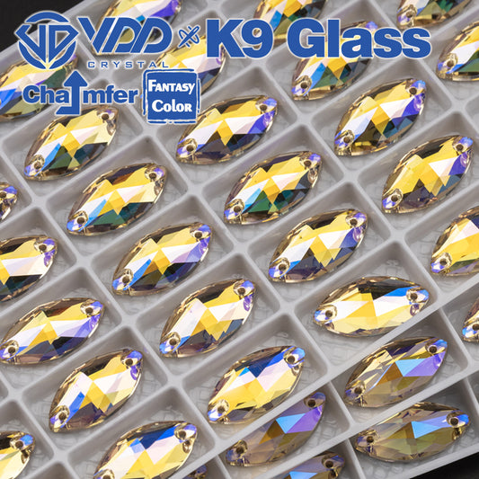 VDD Navette 9x18mm 36Pcs Paradise Shine Color Top Quality K9 Glass Sew on Rhinestone Sewing Crystal Flatback Clothes Decorations