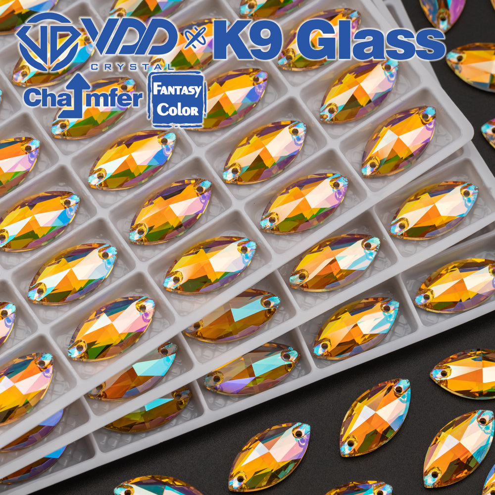 VDD Navette 9x18mm 36Pcs Burning Sun Color Top Quality K9 Glass Sew on Rhinestone Sewing Crystal Flatback Garment Decoration