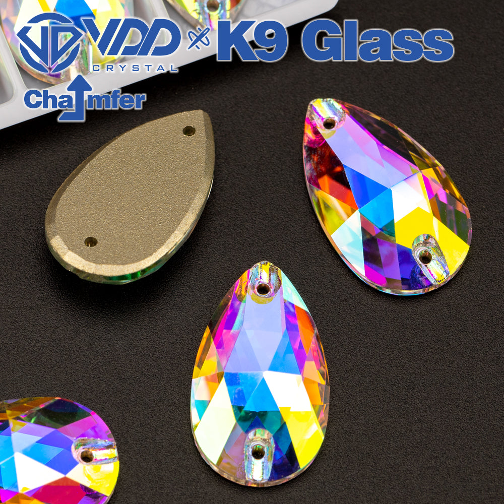 VDD S255 Crystal AB Pear Top Quality K9 Glass Sew on Rhinestones Crystal Flatback Sewing Strass Stones for DIY Garment Decorations