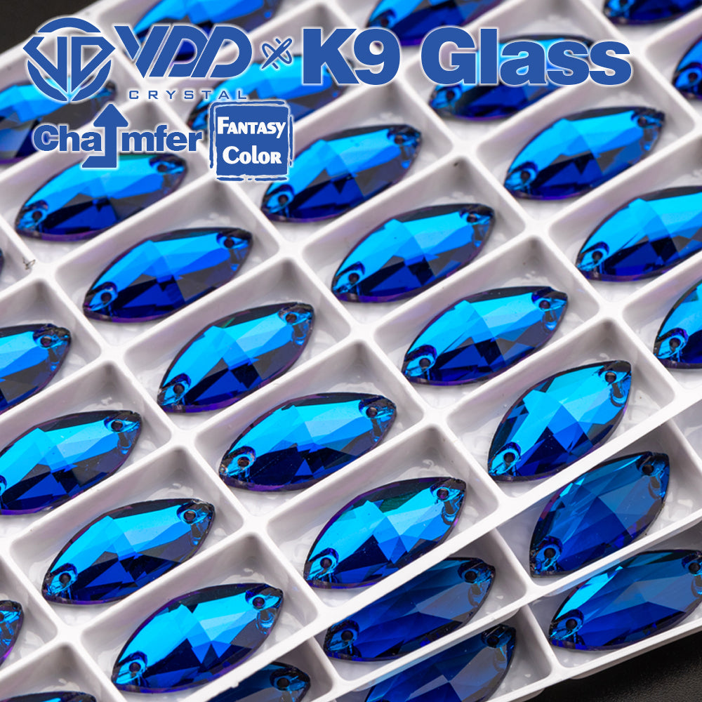 VDD Navette 9x18mm 36Pcs Bermuda Blue Top Quality K9 Glass Sew on Rhinestones Sewing Crystal Flatback for Garment Accessories