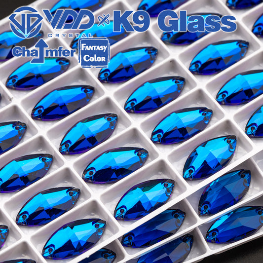 VDD Navette 9x18mm 36Pcs Bermuda Blue Top Quality K9 Glass Sew on Rhinestones Sewing Crystal Flatback for Garment Accessories