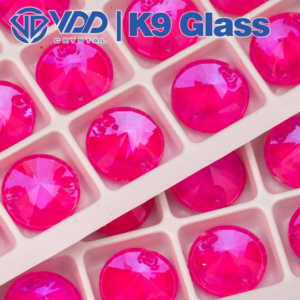 VDD 12mm Rivoli K9 Neon Rose Glass Sew on Rhinestones Sewing Crystal Flatback Stones for Clothes Accessories Wedding Dress