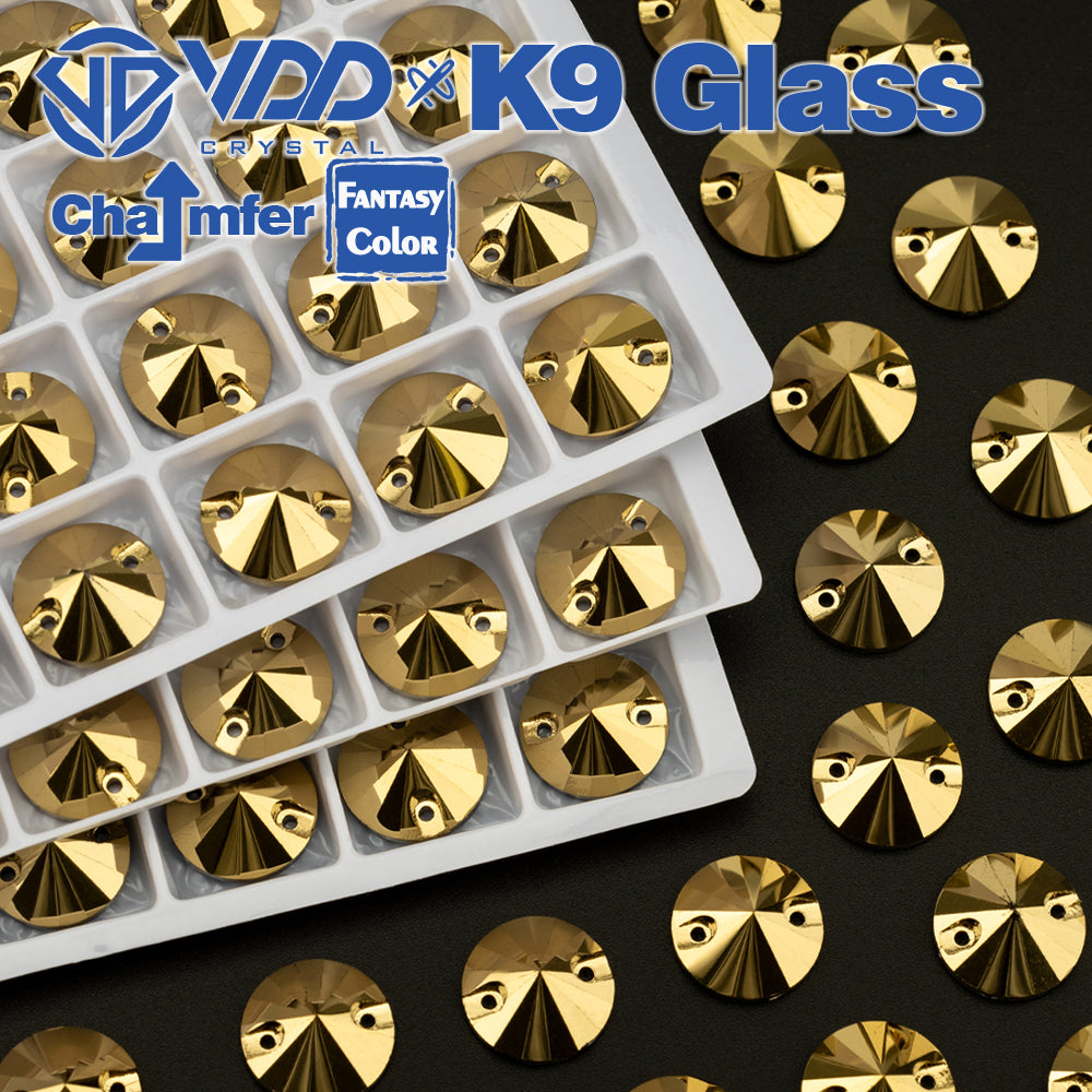 VDD Rivoli 12mm 40Pcs Aurum Color K9 Glass Sew On Rhinestones High Quality AAAAA Crystal Flatback Sewing Strass Stones DB-S268
