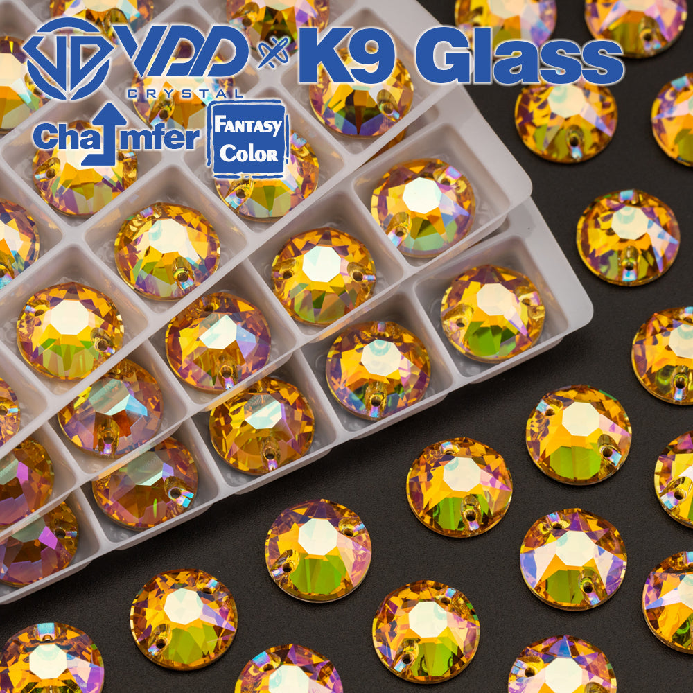 VDD 8B-8S 12mm 40Pcs Burning Sun Color Top Quality K9 Glass Sew on Rhinestone Sewing Crystal Flatback Garment Decoration
