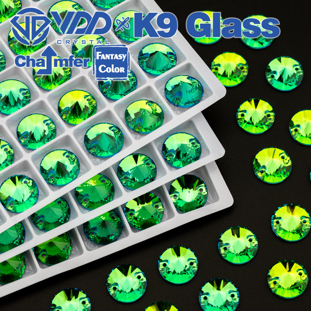 VDD Rivoli 12mm 40Pcs Luxe Green Top Quality K9 Glass Sew on Rhinestone Sewing Crystal Flatback Clothes Decorations