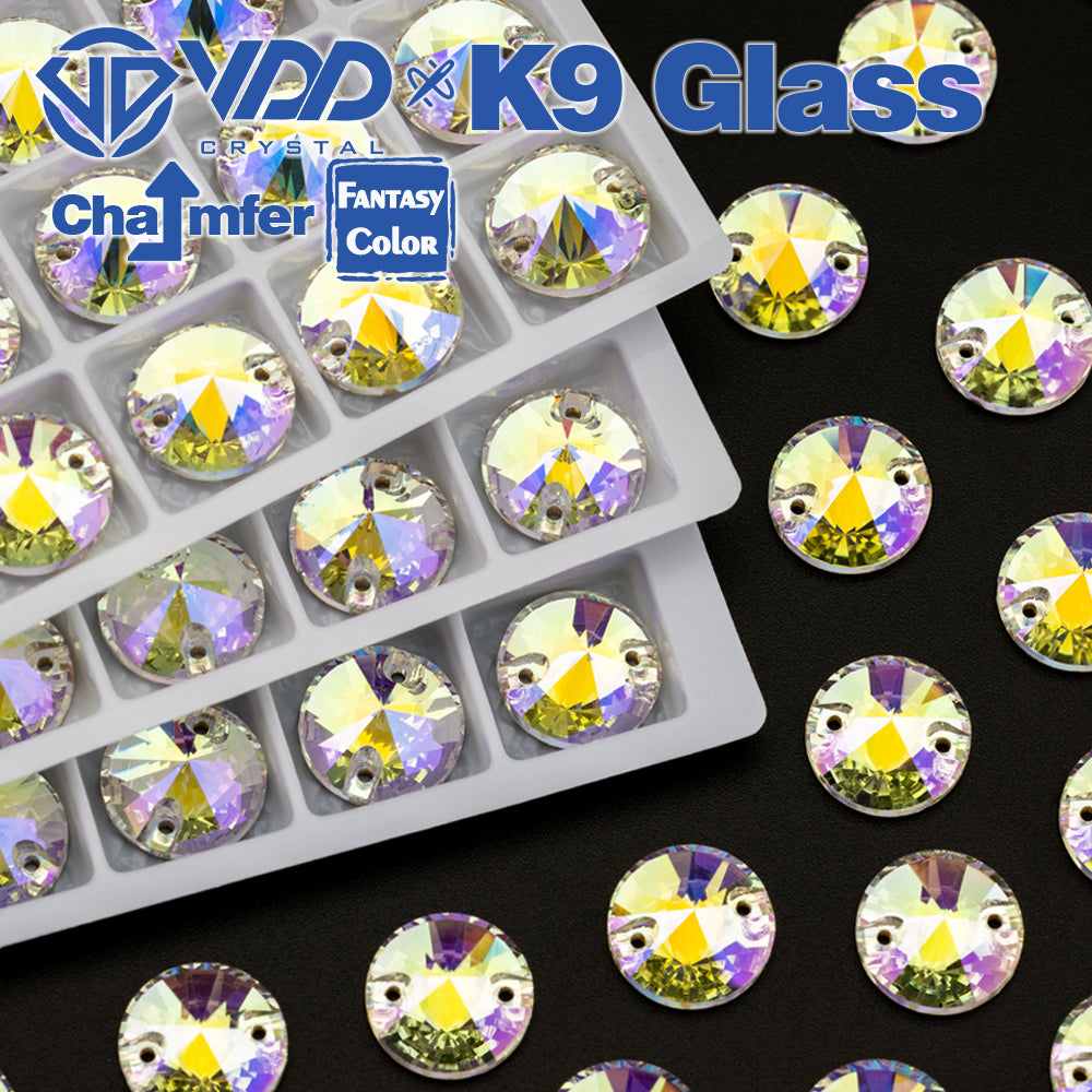 VDD Rivoli 12mm 40Pcs Luster Mirage Color Top Quality K9 Glass Sew on Rhinestone Sewing Crystal Flatback Clothes Decorations