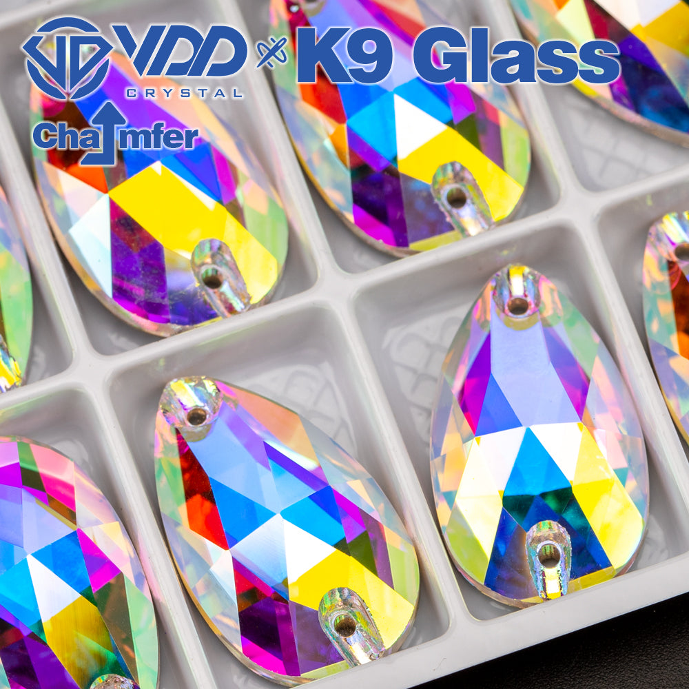 VDD S255 Crystal AB Pear Top Quality K9 Glass Sew on Rhinestones Crystal Flatback Sewing Strass Stones for DIY Garment Decorations