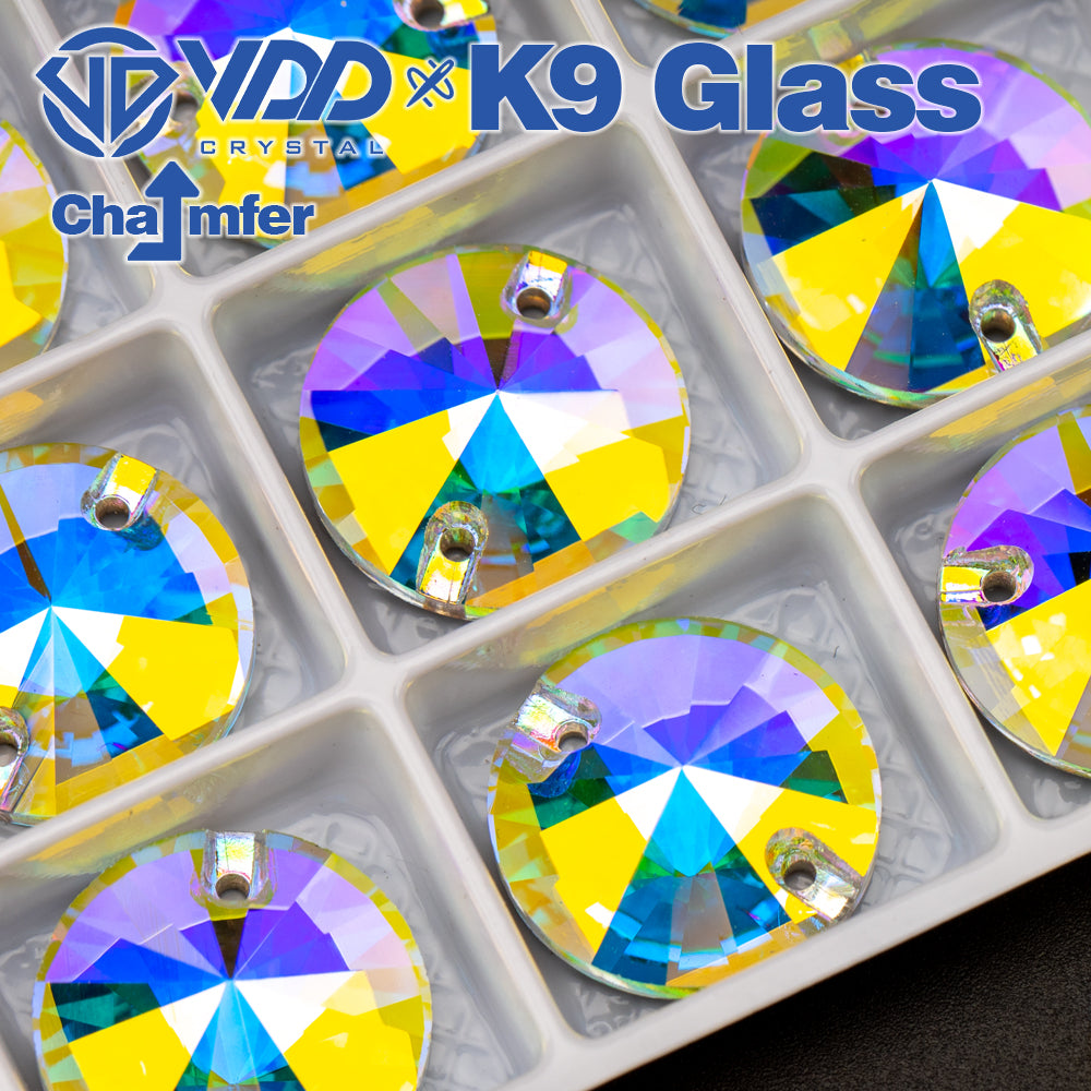 VDD Rivoli Top Quality K9 Glass Sew on Rhinestone Sewing Crystal AB Flatback Strass Stones for Craft Clothes Wedding Dress