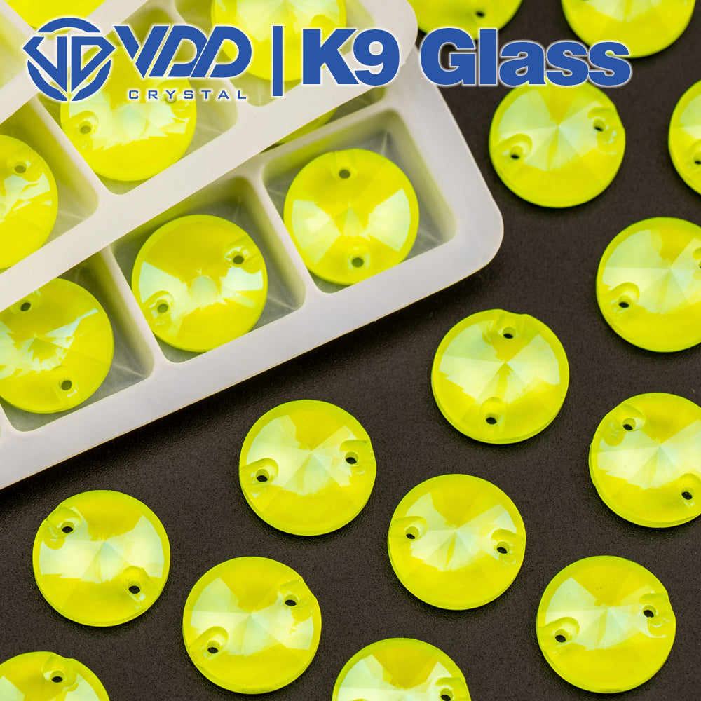 VDD 12mm Neon Lemon Rivoil Top Quality Glass Sew on Rhinestones Crystal Flatback Stones for Clothes Decoration Wedding Dress