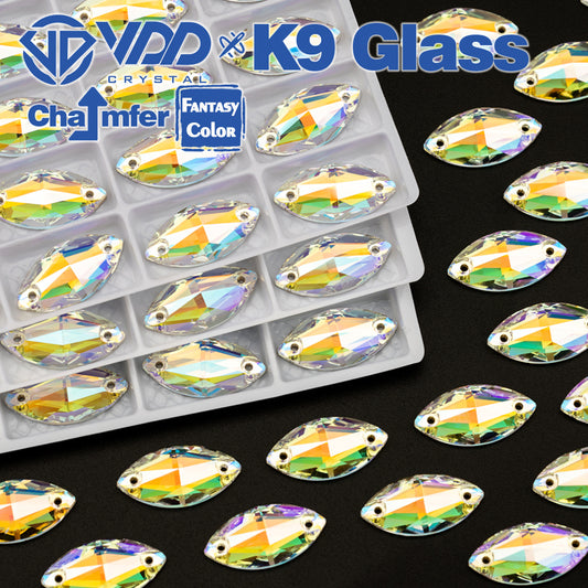 VDD Navette 9x18mm 36Pcs Luster Mirage Color Top Quality K9 Glass Sew on Rhinestone Sewing Crystal Flatback Clothes Decorations