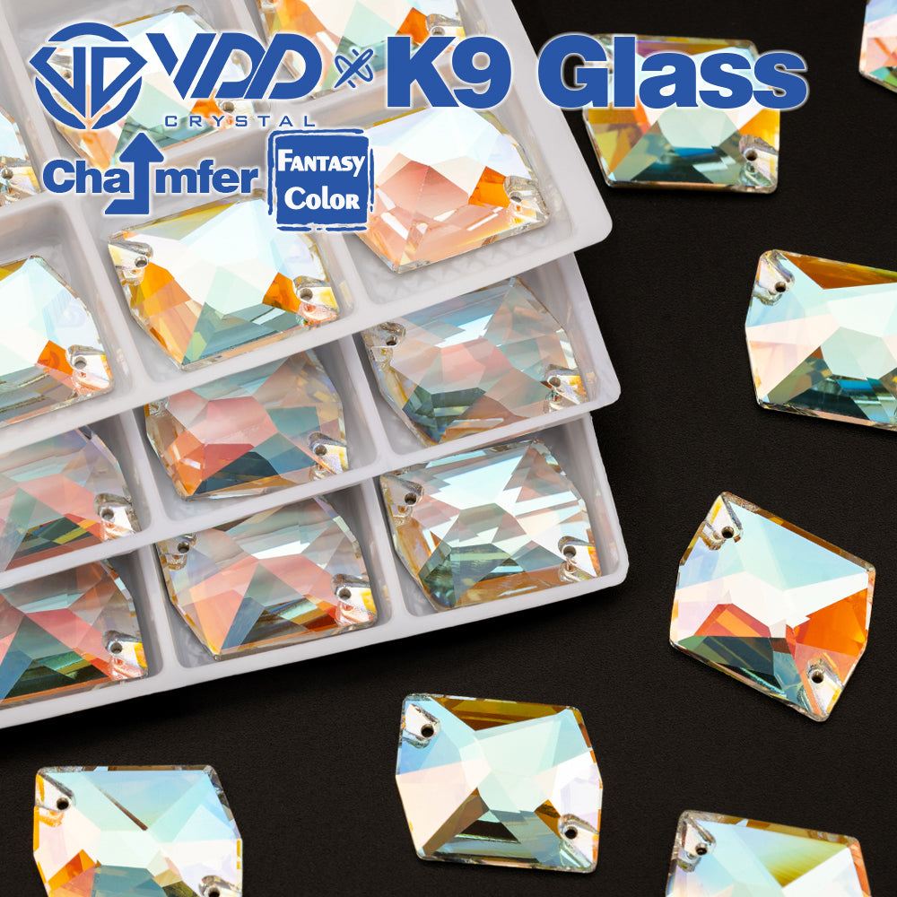 VDD Cosmic 17x21mm 15Pcs Aura Mirage Color Top Quality K9 Glass Sew on Rhinestone Sewing Crystal Flatback Garment Decorations
