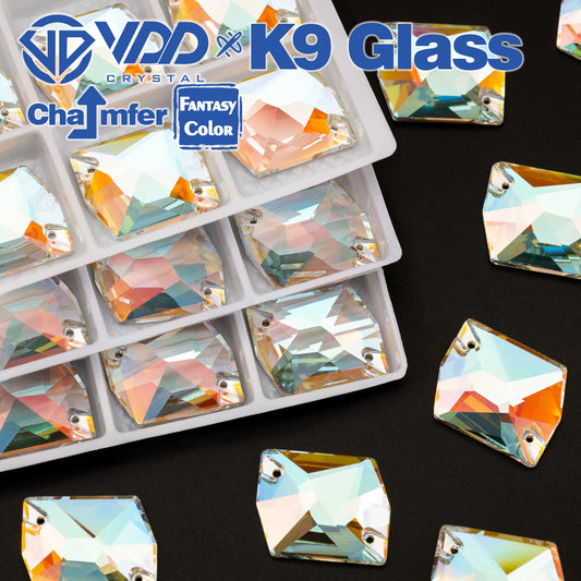 VDD Cosmic 17x21mm 15Pcs Aura Mirage Color Top Quality K9 Glass Sew on Rhinestone Sewing Crystal Flatback Garment Decorations