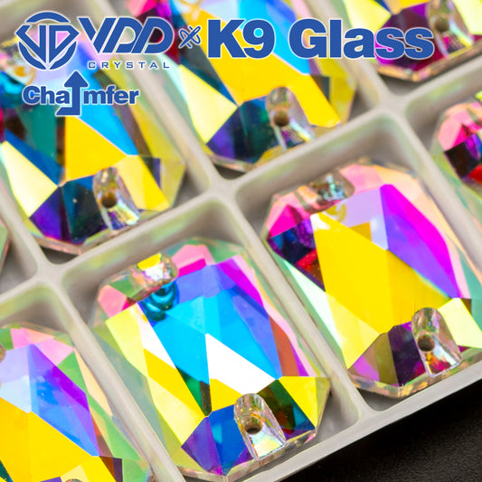 VDD S255 Crystal AB Emerald Cut  Top Quality K9 Glass Sew on Rhinestones Crystal Flatback Sewing Stones for Clothes Decorations