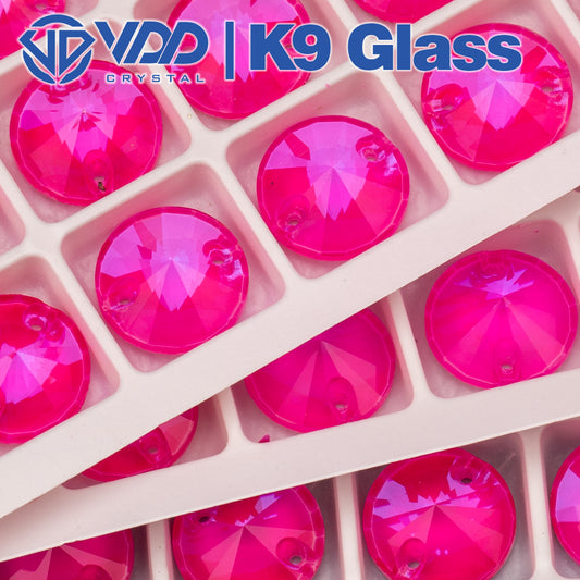 VDD 12mm Rivoli K9 Neon Rose Glass Sew on Rhinestones Sewing Crystal Flatback Stones for Clothes Accessories Wedding Dress