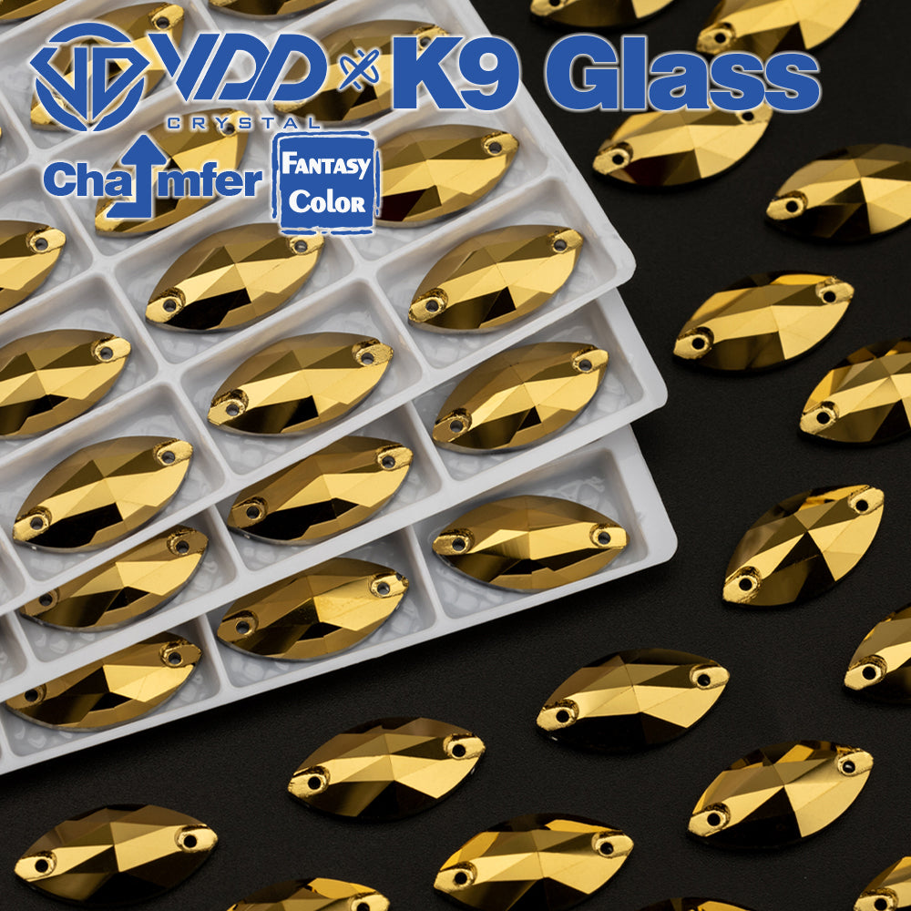 VDD Navette 9x18mm 36Pcs Aurum Color K9 Glass Sew On Rhinestones High Quality AAAAA Crystal Flatback Sewing Strass Stones DB-S268