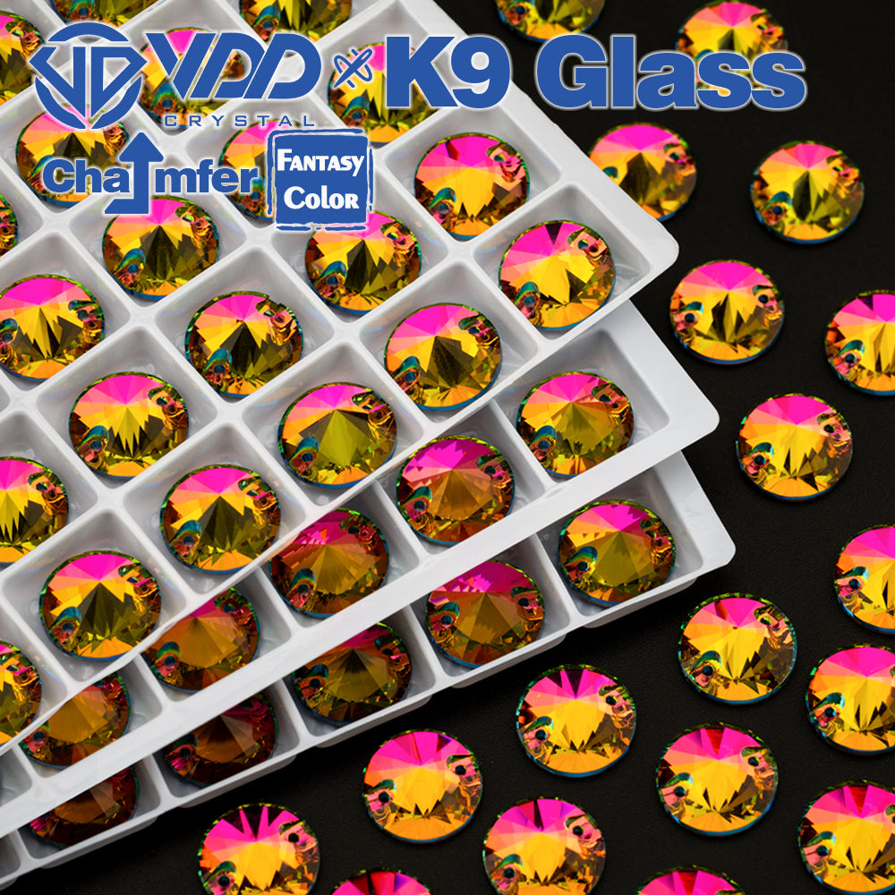 VDD Rivoli 12mm 40Pcs Vitrail Medium Top Quality K9 Glass Sew on Rhinestone Sewing Crystal Flatback Clothes Decorations