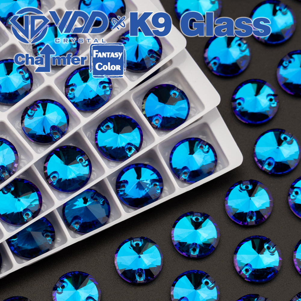 VDD 12mm 40Pcs Rivoli Bermuda Blue Top Quality K9 Glass Sew on Rhinestones Sewing Crystal Flatback for Garment Accessories