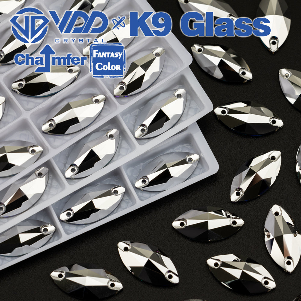 VDD Navette 9x18mm 36Pcs Labrador Color K9 Glass Sew On Rhinestones High Quality AAAAA Crystal Flatback Sewing Strass Stones DB-S267