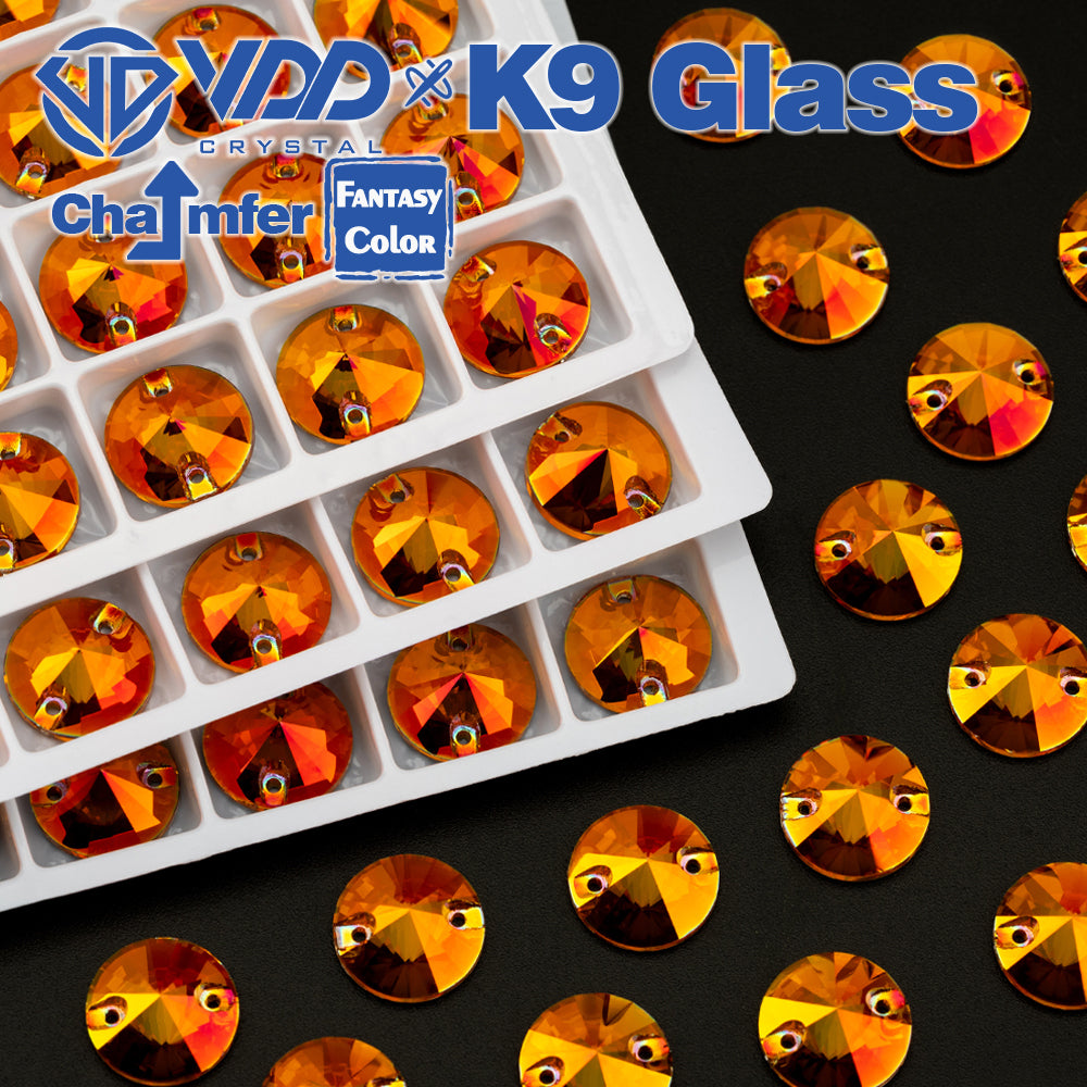 VDD Rivoli 12mm 40Pcs Sunset Prism Color Top Quality K9 Glass Sew on Rhinestone Sewing Crystal Flatback Clothes Decorations
