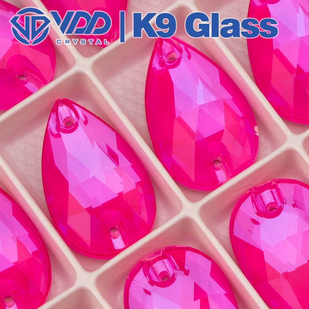 VDD Pear K9 Neon Rose Glass Sew on Rhinestones Sewing Crystal Flatback Stones for DIY Clothes Accessories Wedding Dress