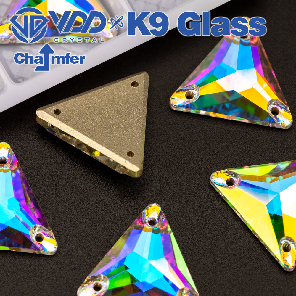 VDD S255 Crystal AB Triangle Top Quality K9 Glass Sew on Rhinestones Crystal Flatback Sewing Stones for Clothes Decorations