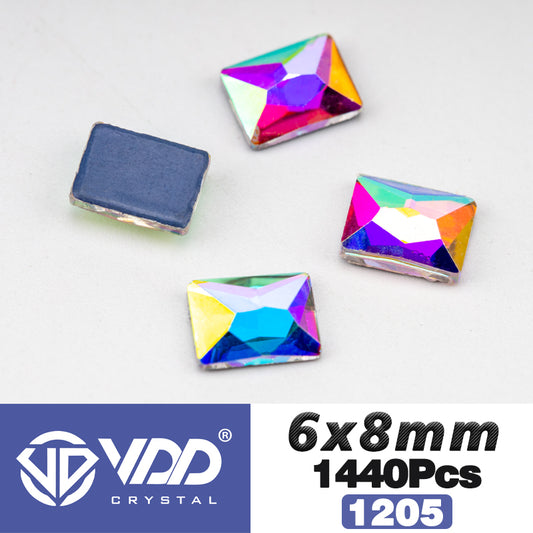 VDD 1205-6x8mm Wholesale 1440Pcs Rectangle Glass Rhinestones Crystal AB Flatback HotFix Strass Shape 3D Stones For Nail Art DIY Decorations