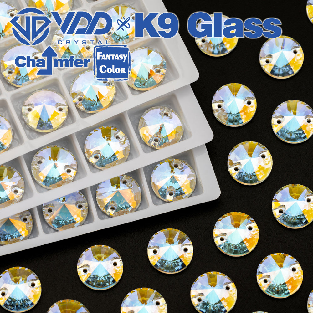 VDD Rivoli 12mm 40Pcs Aura Mirage Color Top Quality K9 Glass Sew on Rhinestone Sewing Crystal Flatback Clothes Decorations