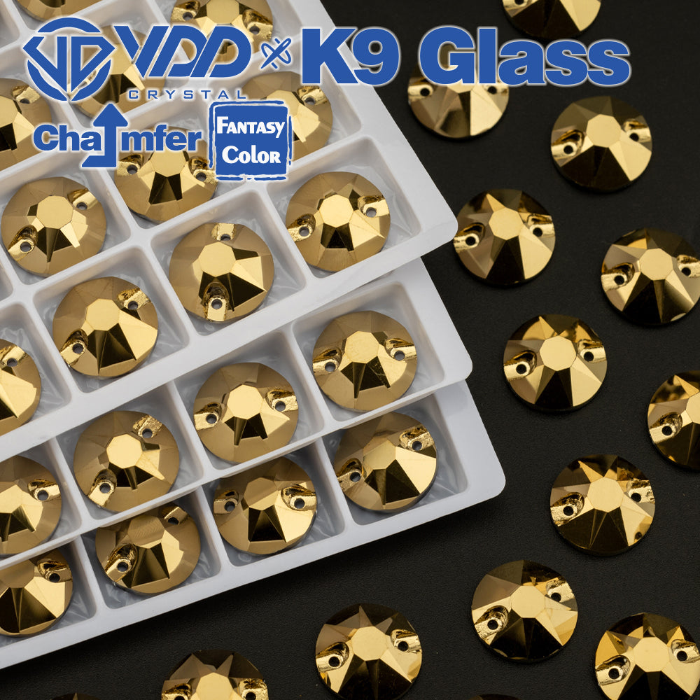 VDD 8B-8S 12mm 40Pcs Aurum Color K9 Glass Sew On Rhinestones High Quality AAAAA Crystal Flatback Sewing Strass Stones DB-S268