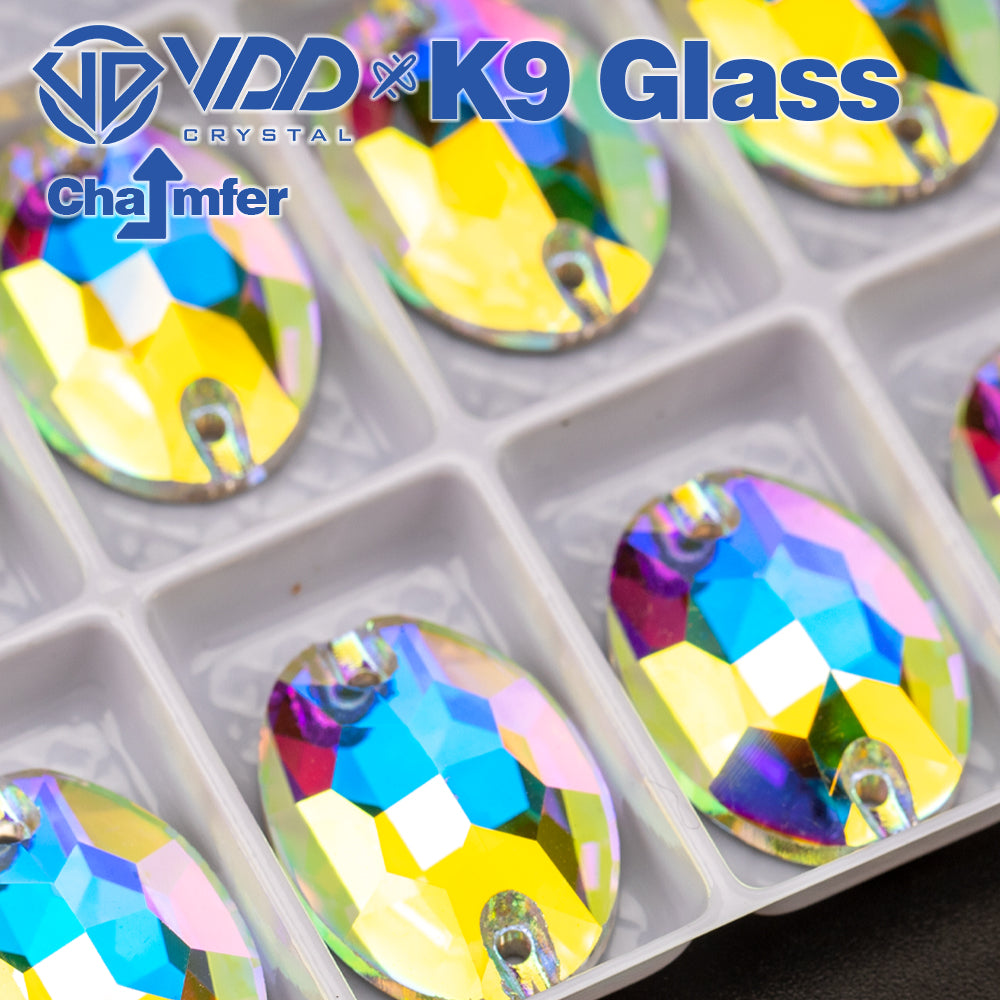 VDD S255 Crystal AB Oval Top Quality K9 Glass Sew on Rhinestones Crystal Flatback Sewing Stones for Clothes Decorations