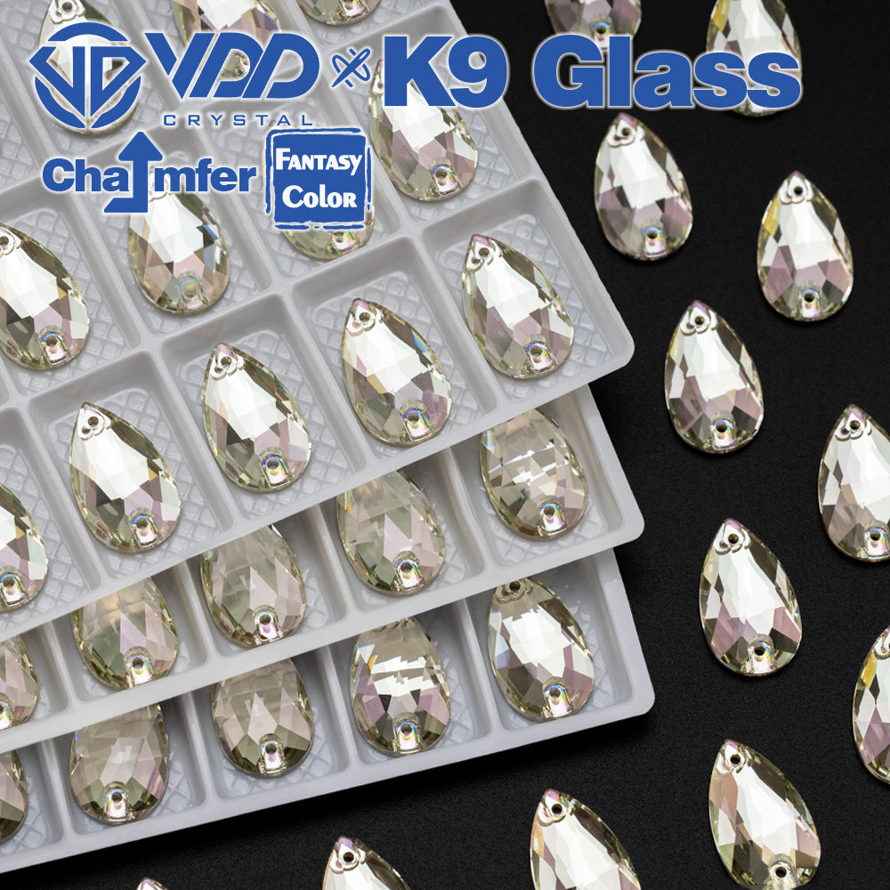 VDD Pear 11x18mm 24Pcs Glimmer Color Top Quality K9 Glass Sew on Rhinestone Sewing Crystal Flatback Clothes Decorations