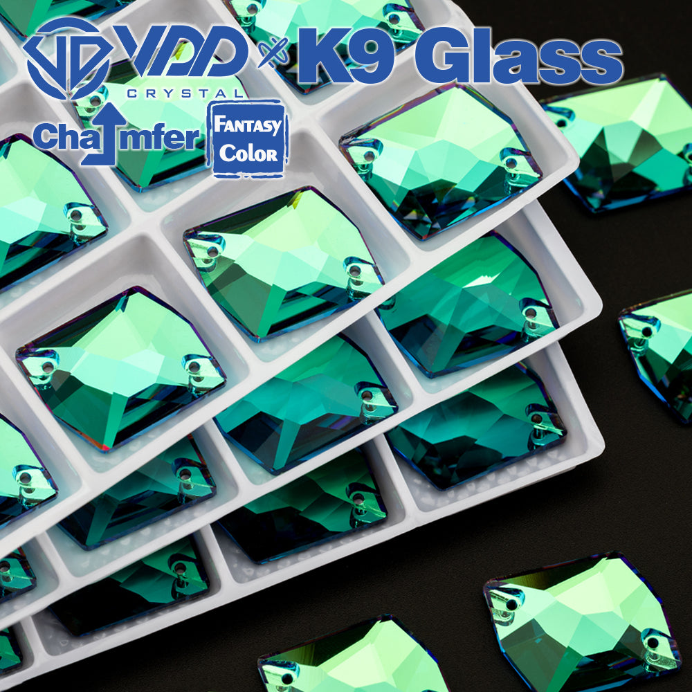 VDD Cosmic 17x21mm 15Pcs Luxe Green Color Top Quality K9 Glass Sew on Rhinestone Sewing Crystal Flatback Garment Decorations