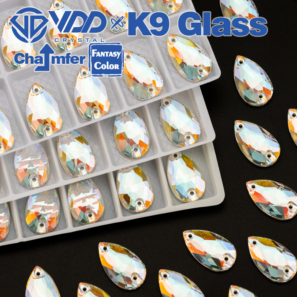 VDD Pear 11x18mm 24Pcs Aura Mirage Color Top Quality K9 Glass Sew on Rhinestone Sewing Crystal Flatback Clothes Decorations