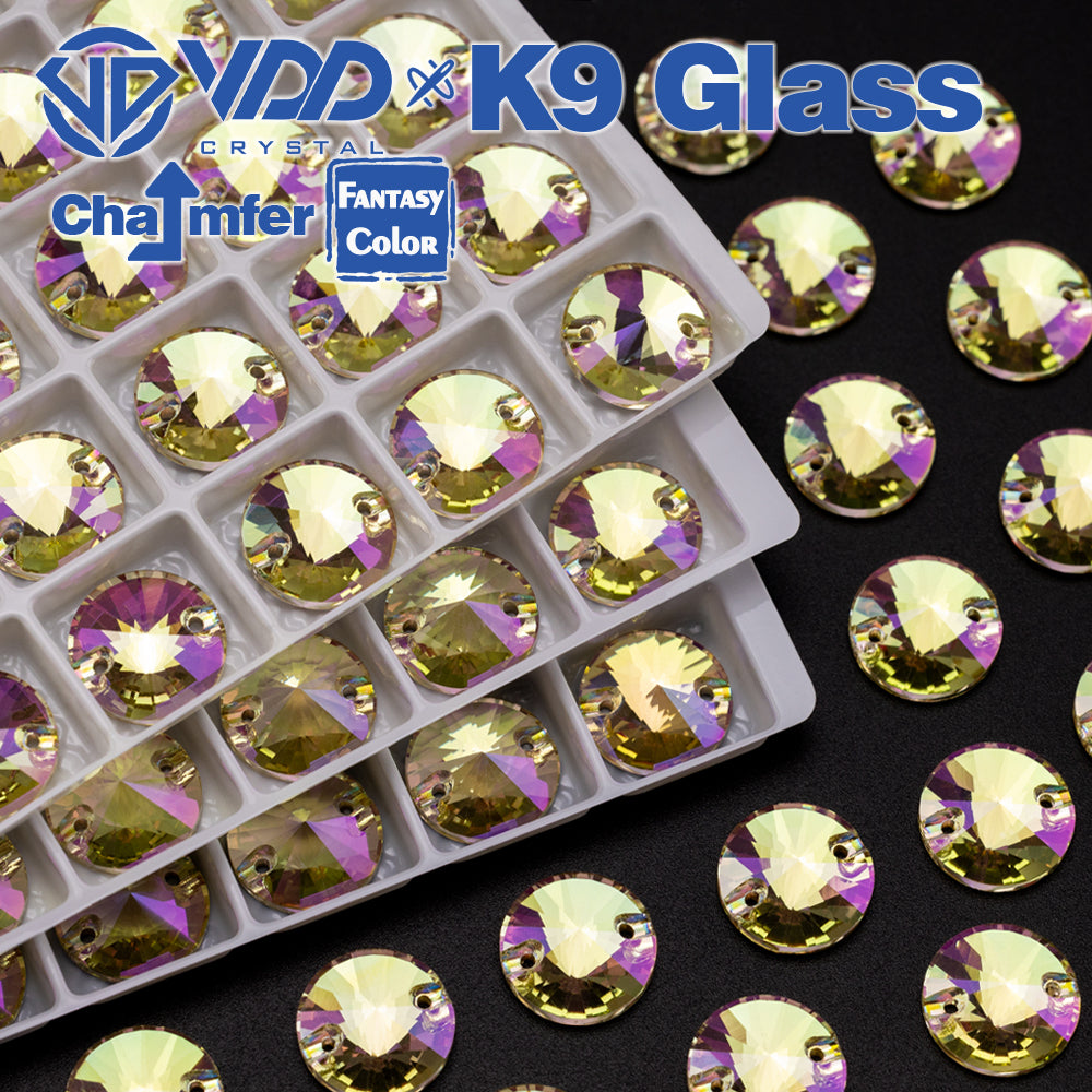 VDD Rivoli 12mm 40Pcs Glimmer Color Top Quality K9 Glass Sew on Rhinestone Sewing Crystal Flatback Clothes Decorations