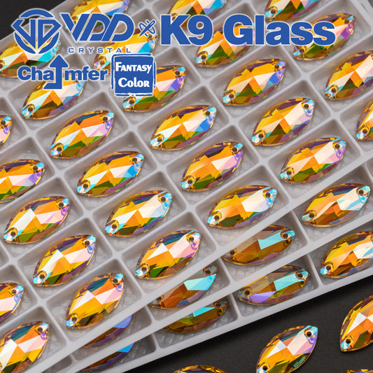 VDD Navette 9x18mm 36Pcs Burning Sun Color Top Quality K9 Glass Sew on Rhinestone Sewing Crystal Flatback Garment Decoration