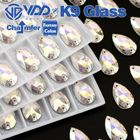 VDD Pear 11x18mm 24Pcs Stardust Shimmer Color Top Quality K9 Glass Sew on Rhinestone Sewing Crystal Flatback Clothes Decorations