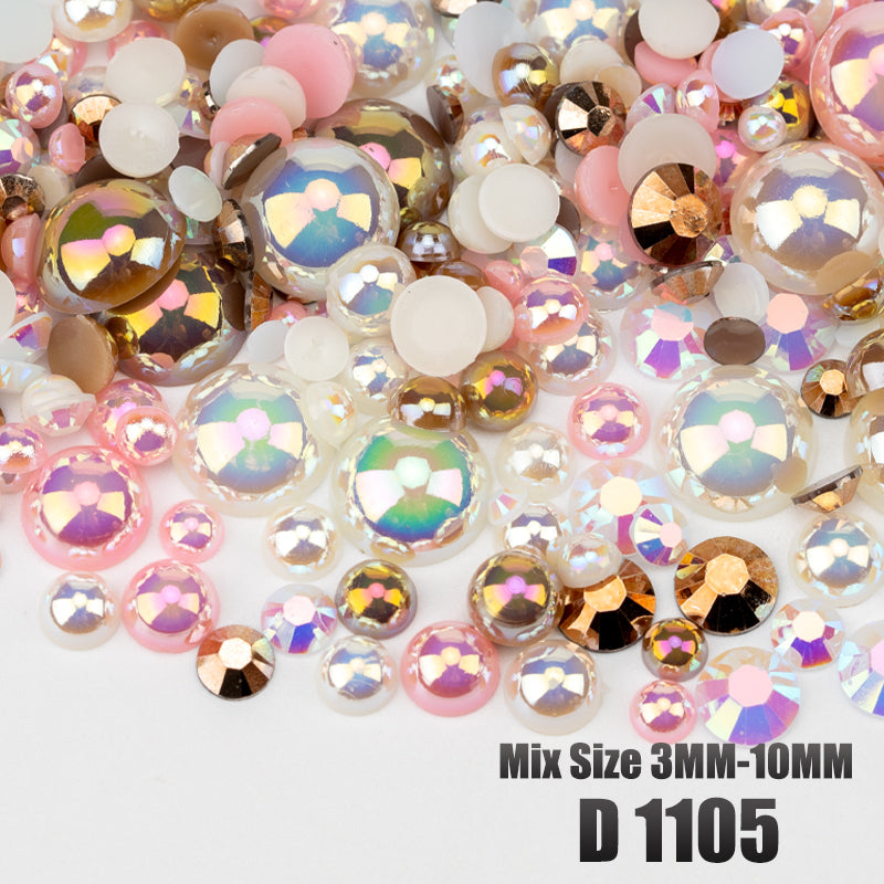 VDD D1105 3-10mm Mix Size ABS Half Round Pearls Flatback Beads Resin Rhinestones Flatback Stones ZHENZHU