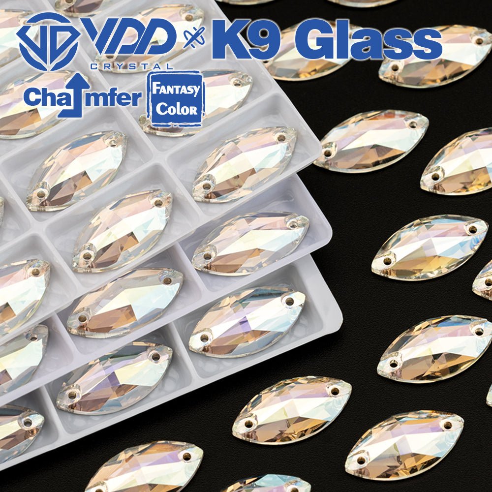 VDD Navette 9x18mm 36Pcs Stardust Shimmer Color Top Quality K9 Glass Sew on Rhinestone Sewing Crystal Flatback Clothes Decorations