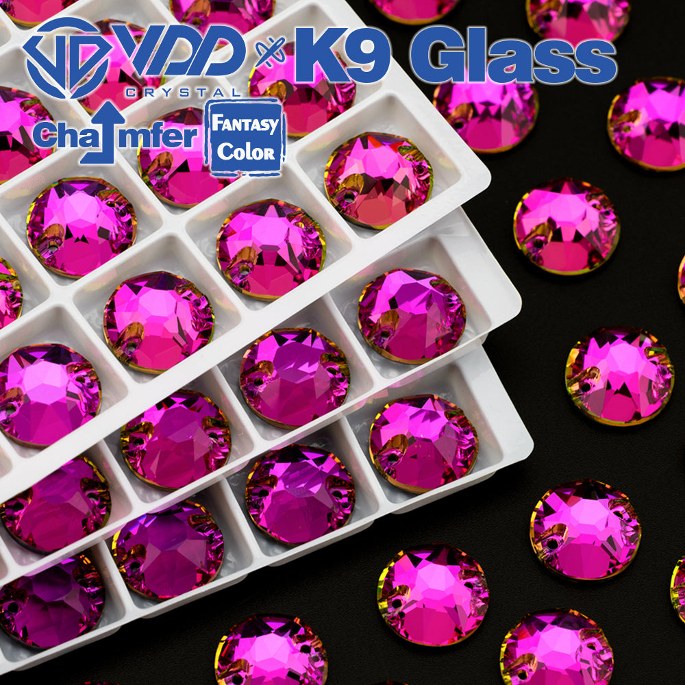VDD 8B-8S 12mm 40Pcs Rose Pulse Color Top Quality K9 Glass Sew on Rhinestone Sewing Crystal Flatback Clothes Decorations